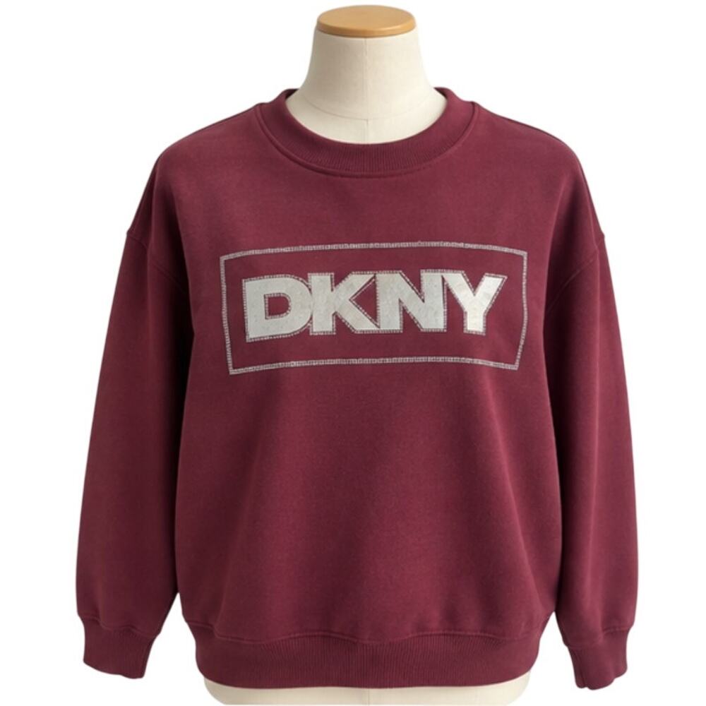 DKNY Sport Women’s XL Burgundy Rhinestone Logo Crewneck Sweatshirt